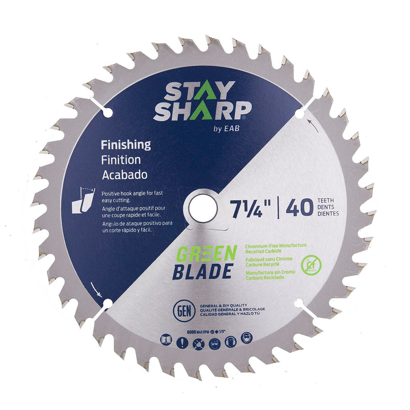 7-1/4-inch-x-40-Teeth-Carbide-Green-Finishing-Saw-Blade-Recyclable-Stay-Sharp