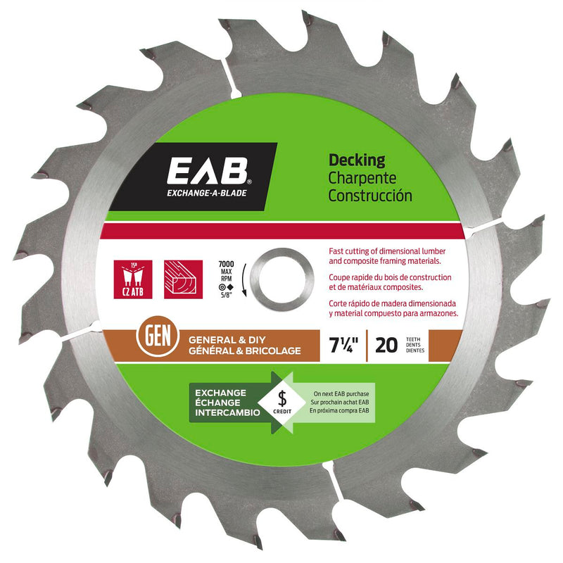 7-1/4-inch-x-20-Teeth-Carbide-Decking-Saw-Blade-Exchangeable-Exchange-A-Blade