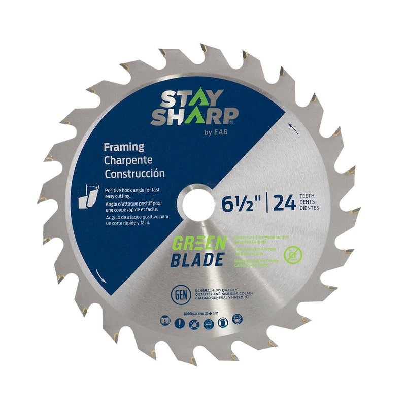 6-1/2-inch-x-24-Teeth-Carbide-Green-Framing-Saw-Blade-Recyclable-Stay-Sharp