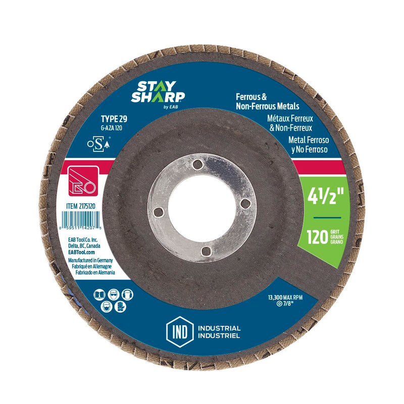 4-1/2-inch-x-120-Grit-x-7/8-inch-Wood-&-Metal-Flap-Disc-Type-29-Industrial-Abrasive-Stay-Sharp