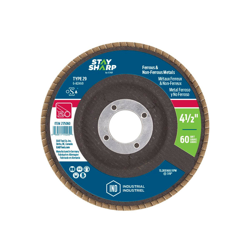 4-1/2-inch-x-60-Grit-x-7/8-inch-Wood-&-Metal-Flap-Disc-Type-29-Industrial-Abrasive-Stay-Sharp
