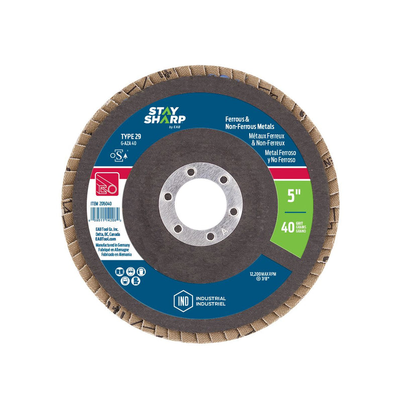 5-inch-x-40-Grit-x-7/8-inch-Wood-&-Metal-Flap-Disc-Type-29-Industrial-Abrasive-Stay-Sharp