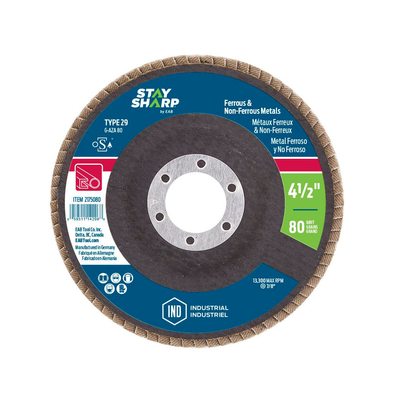 4-1/2-inch-x-80-Grit-x-7/8-inch-Wood-&-Metal-Flap-Disc-Type-29-Industrial-Abrasive-Stay-Sharp