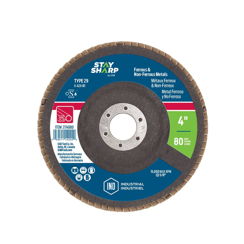 4-inch-x-80-Grit-x-5/8-inch-Wood-&-Metal-Flap-Disc-Type-29-Industrial-Abrasive-Stay-Sharp