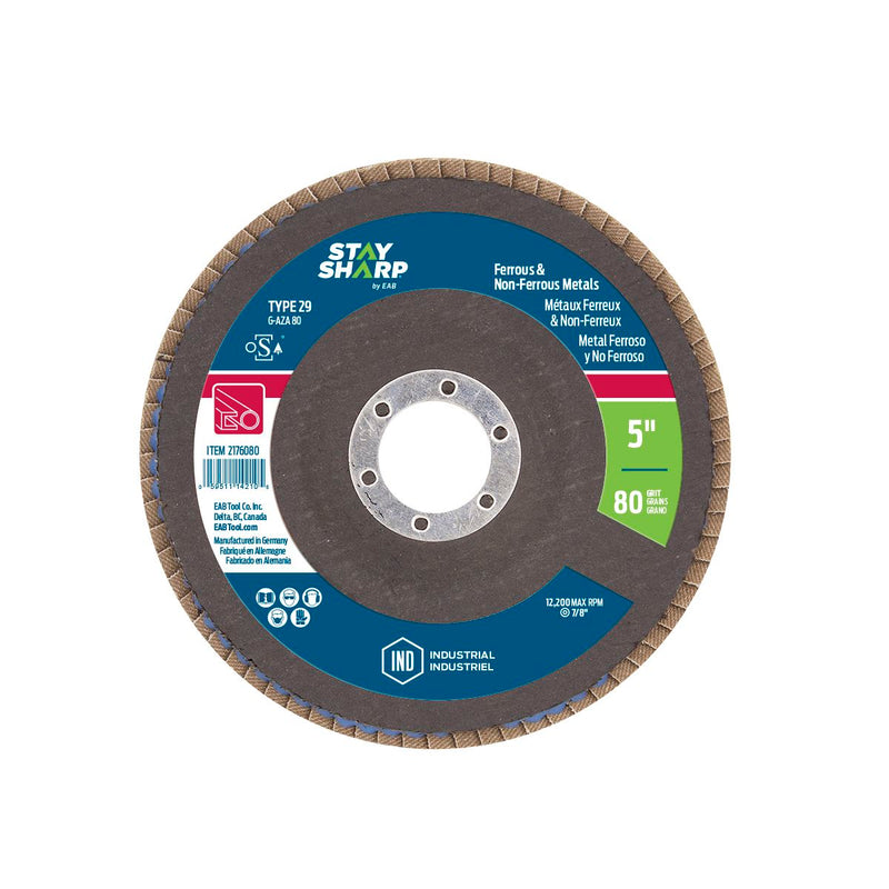 5-inch-x-80-Grit-x-7/8-inch-Wood-&-Metal-Flap-Disc-Type-29-Industrial-Abrasive-Stay-Sharp