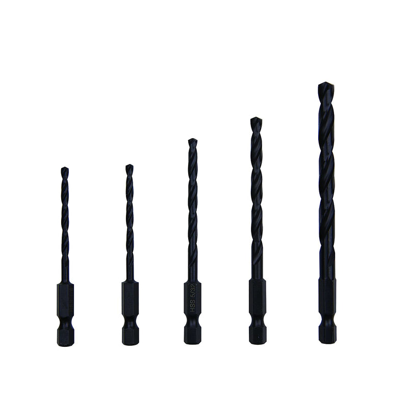 1/8"(2), 5/32", 3/16", 1/4" Wood Impact Hex Shank Industrial Drill Bit (5 Pc Multipack) Recyclable (Item