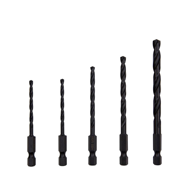 1/8"(2), 5/32", 3/16", 1/4" Wood Impact Hex Shank Industrial Drill Bit (5 Pc Multipack) Recyclable