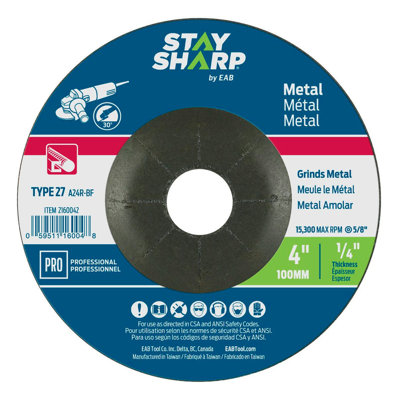 4-inch-x-1/4-inch-x-5/8-inch-Metal-Depressed-Center-Wheel-Type-27-Professional-Abrasives-Stay-Sharp