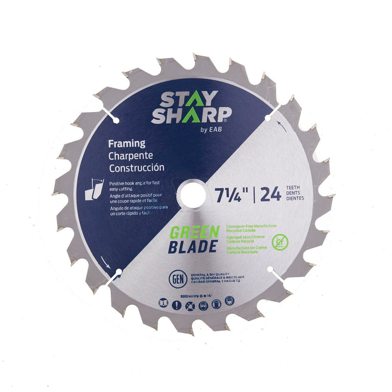 7-1/4-inch-x-24-Teeth-Carbide-Green-Framing-Saw-Blade-Recyclable-Stay-Sharp