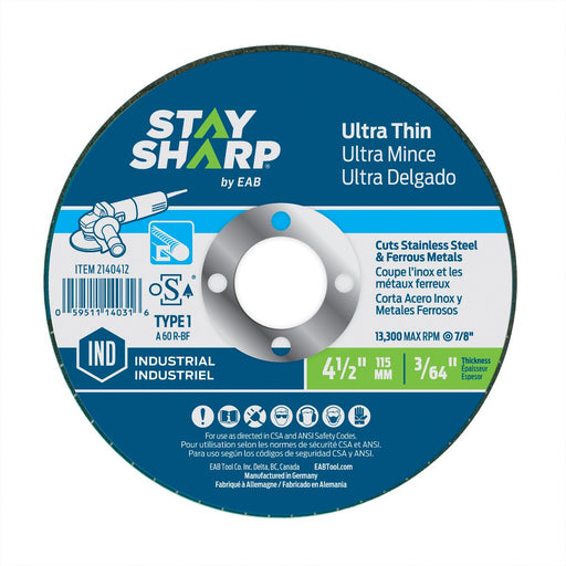 4-1/2-inch-x-3/64-inch-x-7/8-inch-Ultra-Thin-Metal-&-Stainless-Steel-Flat-Wheel-Type-1-Industrial-Abrasive-Stay-Sharp