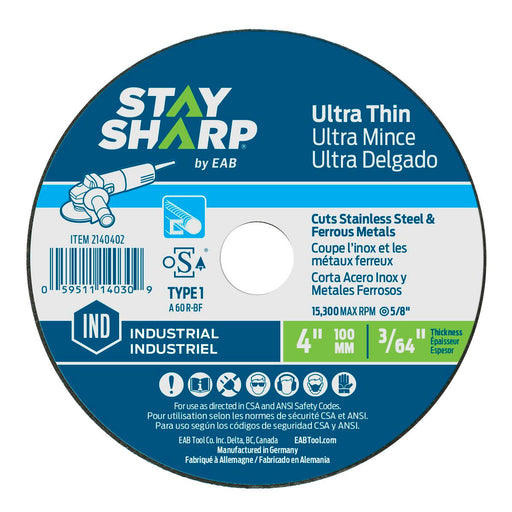 4-inch-x-3/64-inch-x-5/8-inch-Ultra-Thin-Metal-&-Stainless-Steel-Flat-Wheel-Type-1-Industrial-Abrasive-Stay-Sharp