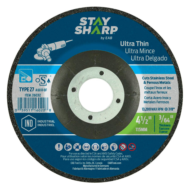 4-1/2-inch-x-3/64-inch-x-7/8-inch-Ultra-Thin-Metal-Depressed-Center-Wheel-Type-27-Industrial-Abrasive-Stay-Sharp