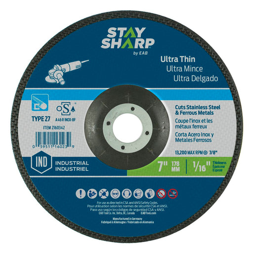7-inch-x-1/16-inch-x-7/8-inch-Ultra-Thin-Metal-Depressed-Center-Wheel-Type-27-Industrial-Abrasive-Stay-Sharp