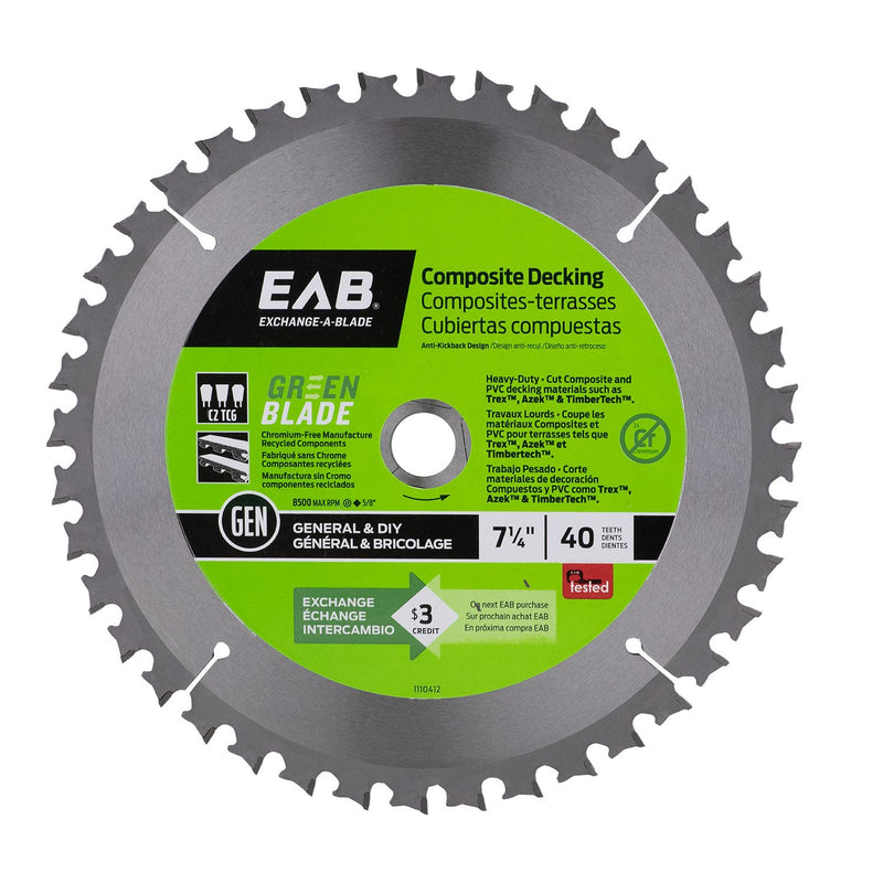 7-1/4-inch-x-40-Teeth-Green-Composite-Decking-Saw-Blade-Exchangeable-Exchange-A-Blade