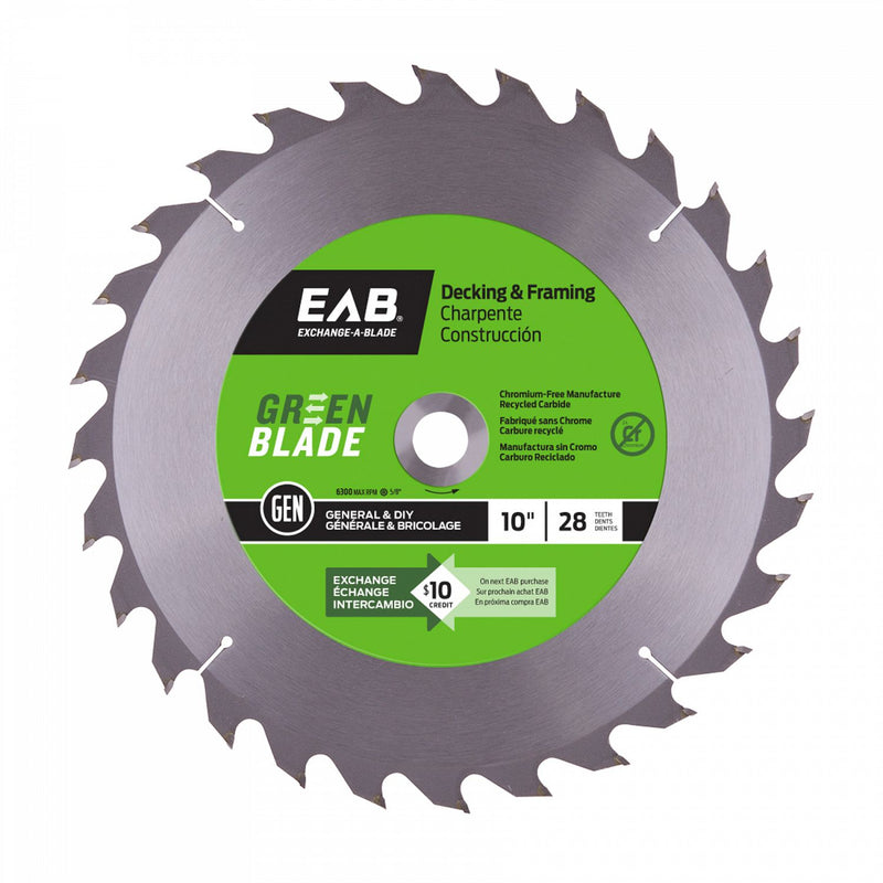 10-inch-x-28-Teeth-Carbide-Green-Framing-Saw-Blade-Exchangeable-Exchange-A-Blade