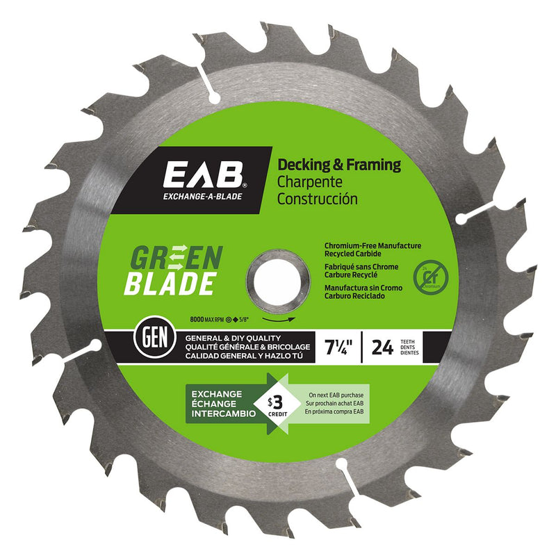 7-1/4-inch-x-24-Teeth-Carbide-Green-Framing-Saw-Blade-Exchangeable-Exchange-A-Blade