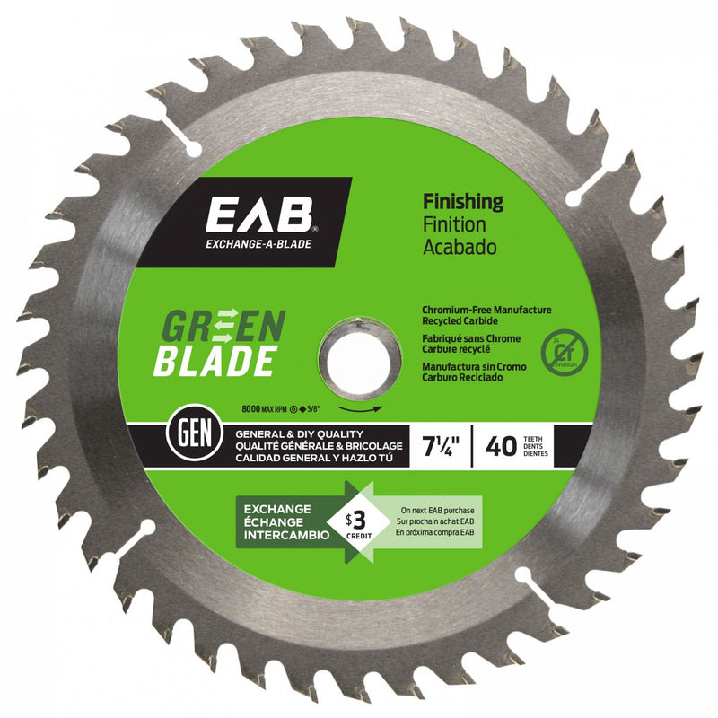 7-1/4-inch-x-40-Teeth-Carbide-Green-Finishing-Saw-Blade-Exchangeable-Exchange-A-Blade
