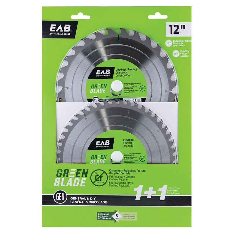 12-inch-x-28-&-60-Teeth-Carbide-Green-Framing-&-Finishing-Saw-Blades-(2-Pack)-Exchangeable-Exchange-A-Blade