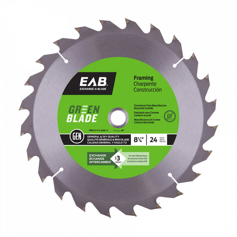 8-1/4-inch-x-24-Teeth-Carbide-Green-Framing-Saw-Blade-Exchangeable-Exchange-A-Blade