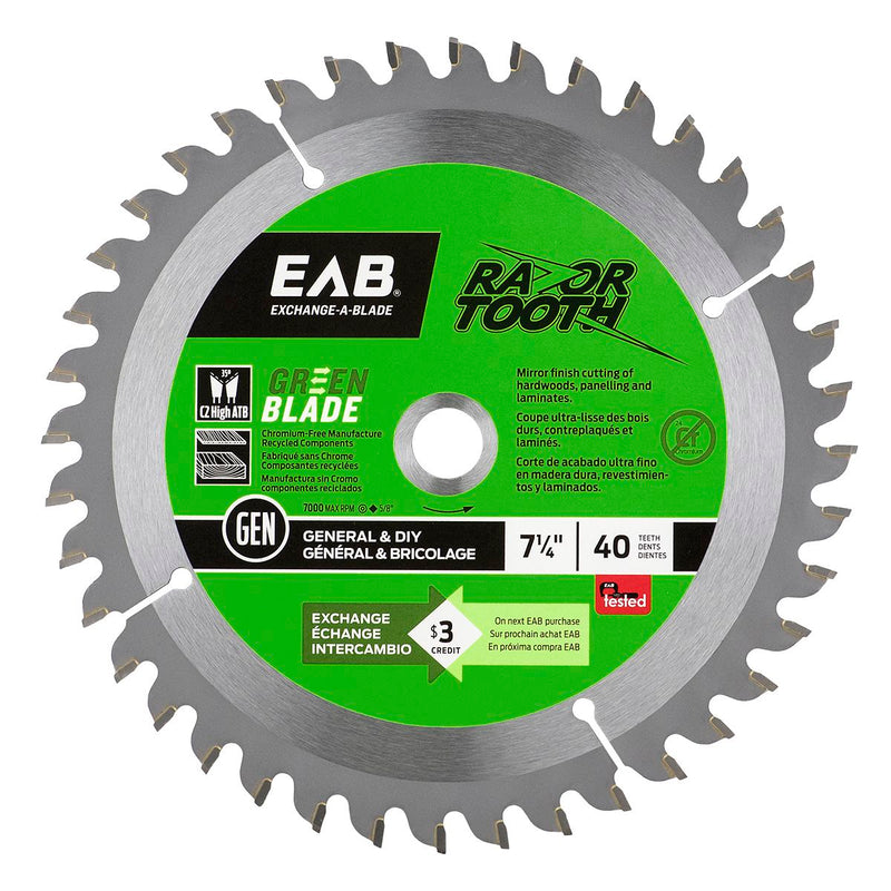 7-1/4-inch-x-40-Teeth-Carbide-Green-RazorTooth-Saw-Blade-Exchangeable-Exchange-A-Blade