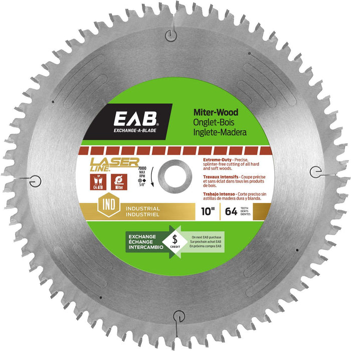 10" x 64 Teeth Finishing LaserLine® Industrial Saw Blade Recyclable Exchangeable (Item# 1019602)