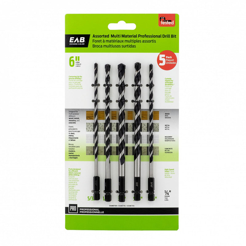 Assorted-6-inch-Multi-Material-Professional-Drill-Bit-(5-Pack)-Exchangeable-Exchange-A-Blade