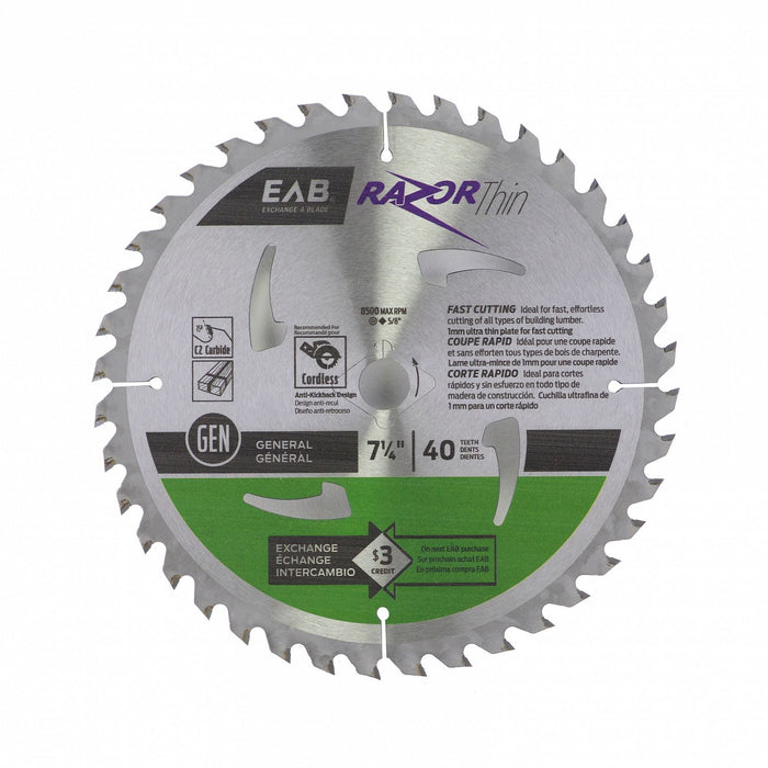 7 1/4" x 40 Teeth Finishing Razor Thin® Saw Blade Recyclable Exchangeable (Item# 1011892)