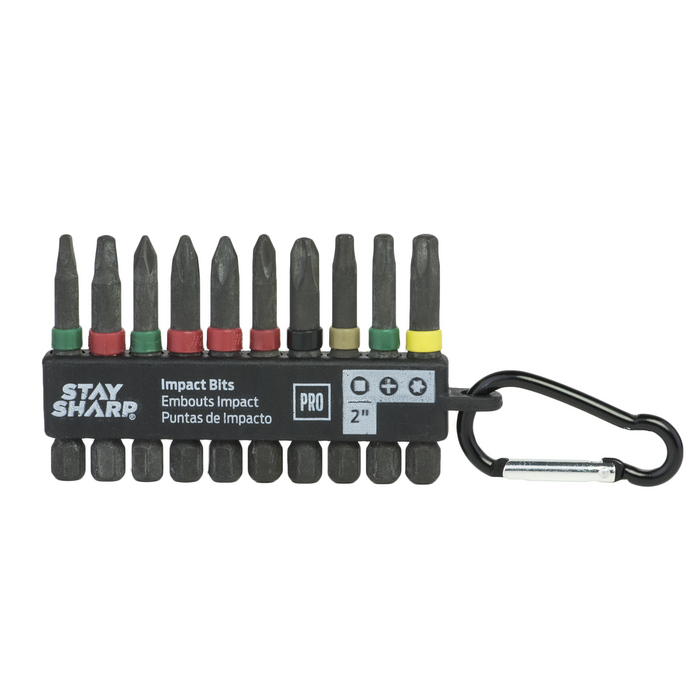 2" x Assorted Impact Bit Clip Square Recess, Phillips, Torx (10 Pc Multipack) (1 PC per QTY) Professional Screwdriver Bit Recyclable (Item# 98106)